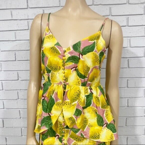 Farm Rio Fresh Lemons Ruffle Midi Dress S – NWT, Lemon Print, High-Low Flounce - Picture 10 of 12